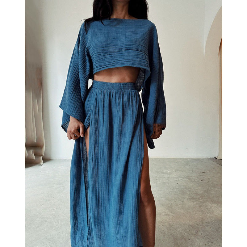 Damen Zweiteiliges Maxikleid mit Off-Shoulder-Design und Schlitz R&B
