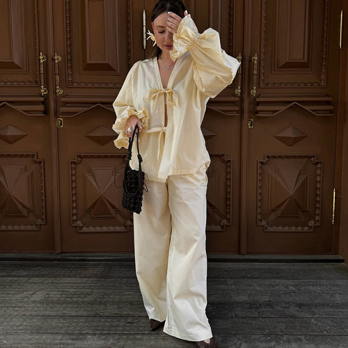 Damen lässige Loungewear-Kombination mit voluminösen Ärmeln R&B