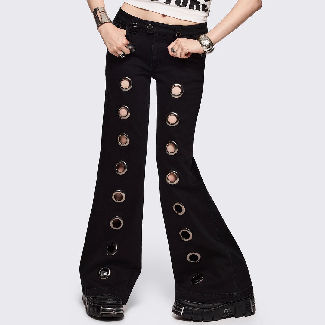 Damen Flared Jeans mit dekorativen Ösen R&B