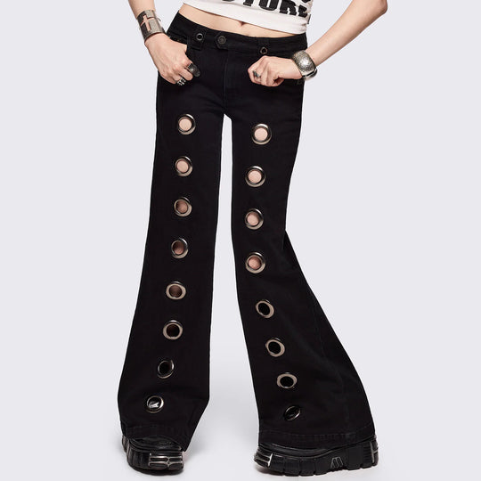 Damen Flared Jeans mit dekorativen Ösen R&B