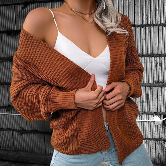 Damen Grobstrickjacke mit markantem Rippenmuster und lässigem Schnitt R&B