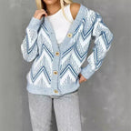 Damen Strickjacke mit modernem Chevron-Muster und erstklassigen Knopfdetails R&B