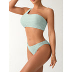 Damen Einseitiger Bikini mit elegantem Rippendesign und verstellbaren Trägern R&B