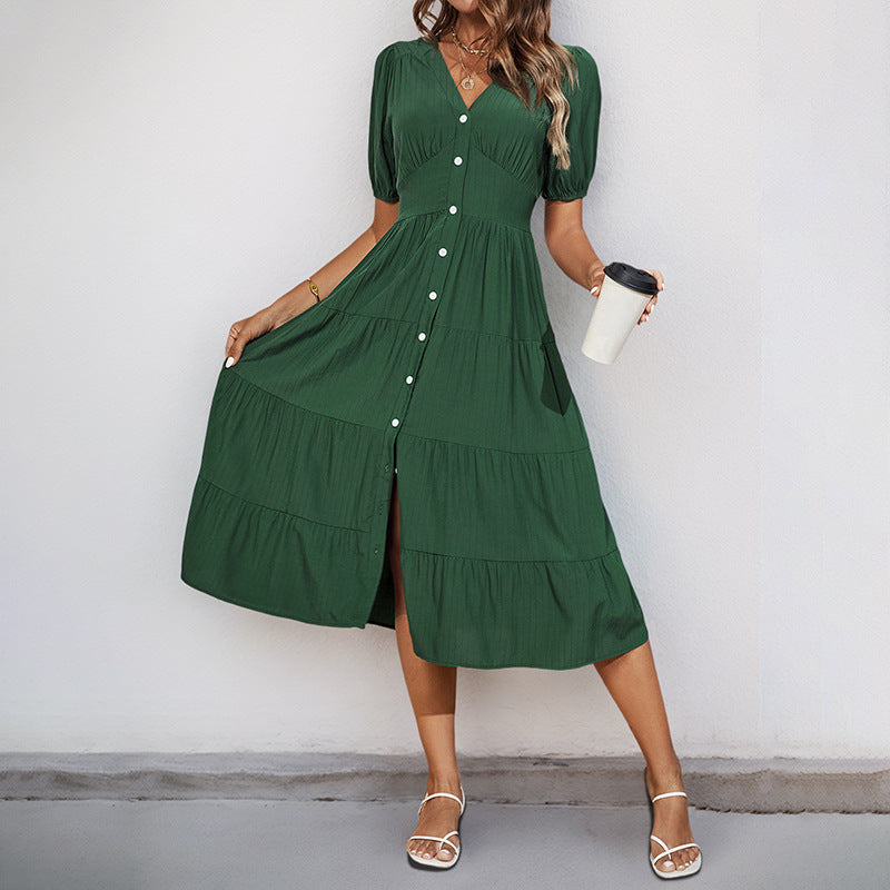 Damen Midikleid mit Knopfleiste und Rüschensaum R&B