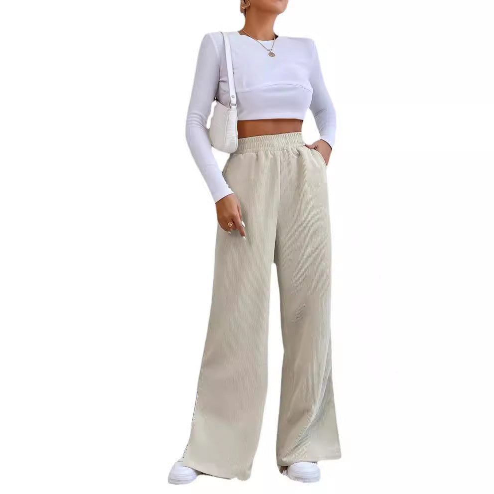Damen weite Cordhose mit seitlichen Schlitzen und elastischem Bund R&B