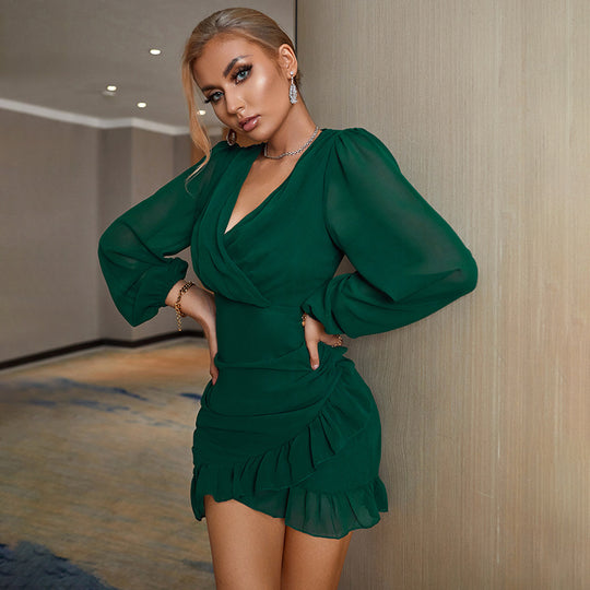 Damen Kleid mit Raffung und Volantabschluss R&B