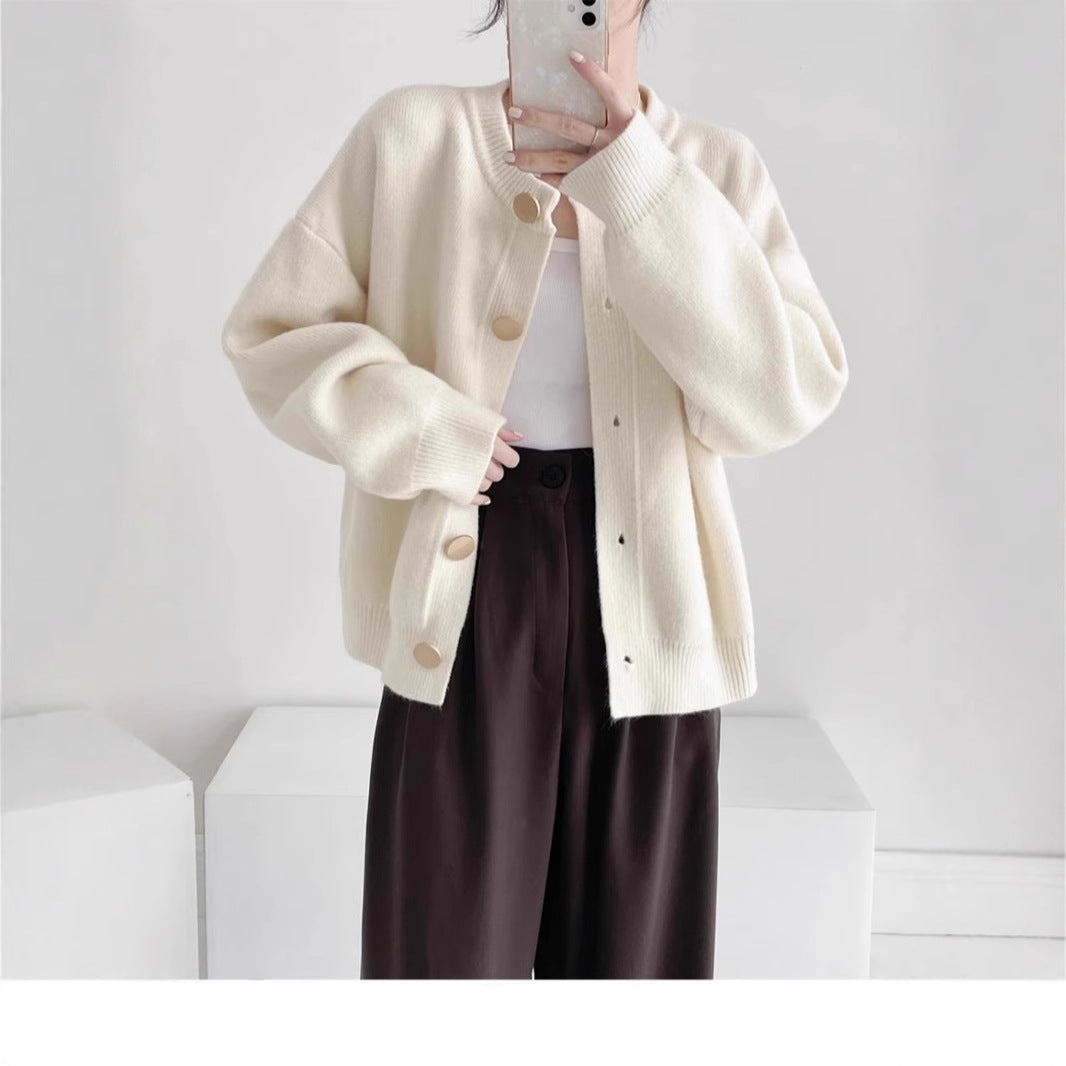 Damen Oversized Strickjacke mit großen Holzknöpfen und weitem Schnitt R&B