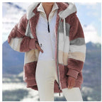 Damen Modische und warme Fleecejacke mit Kapuze und blockartigem Design R&B