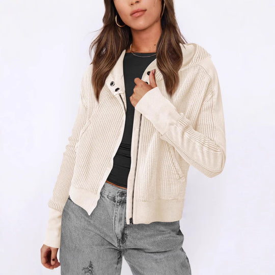 Damen lässige Zip-Jacke mit Kapuze und strukturiertem Design R&B