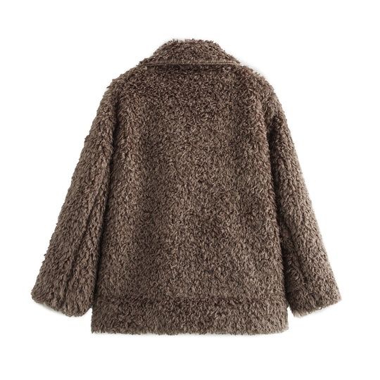 Damen kuschelige Fleecejacke mit elegantem Revers R&B
