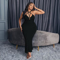 Damen langes Kleid mit raffiniertem Schnitt und tiefem Ausschnitt R&B