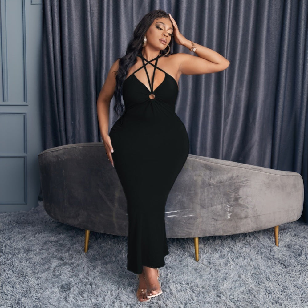 Damen langes Kleid mit raffiniertem Schnitt und tiefem Ausschnitt R&B