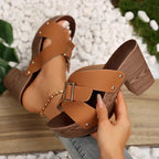Damen Plattform-Sandalen mit trendigem Holz-Design und breitem Riemen R&B