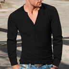 Herren Langarm-Henley-Shirt mit modischen Knopfdetails und weichem Baumwollstoff R&B