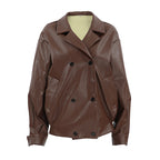 Damen Modische Oversized-Bomberjacke aus Kunstleder mit Knopfdetails R&B