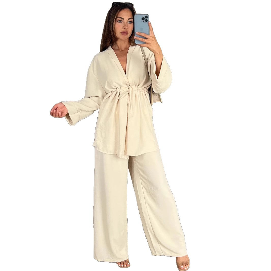 Damen Kimono-Style Lounge-Hose mit Wickeloberteil R&B