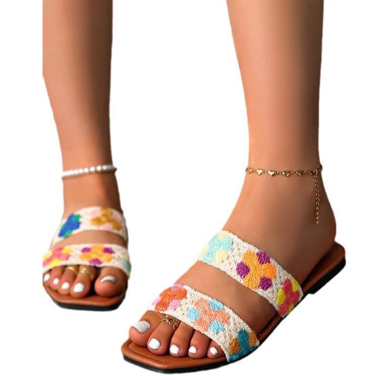 Damen Bunte Flauscher Slides mit floralem Design R&B