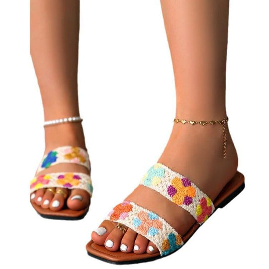 Damen Bunte Flauscher Slides mit floralem Design R&B