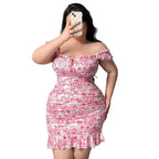 Damen Figurbetontes Minikleid mit Rüschendetails und floralem Muster R&B