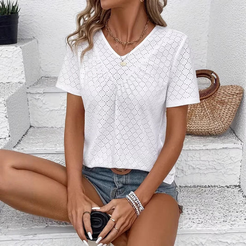 Damen V-Ausschnitt Kurzarm Shirt mit strukturiertem Design R&B
