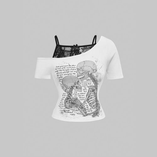 Damen Raffiniertes grafisches T-Shirt mit Spitzenunterlayer R&B