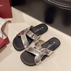 Damen bequeme Riemensandalen mit modischem Design und elegantem Glanz EB
