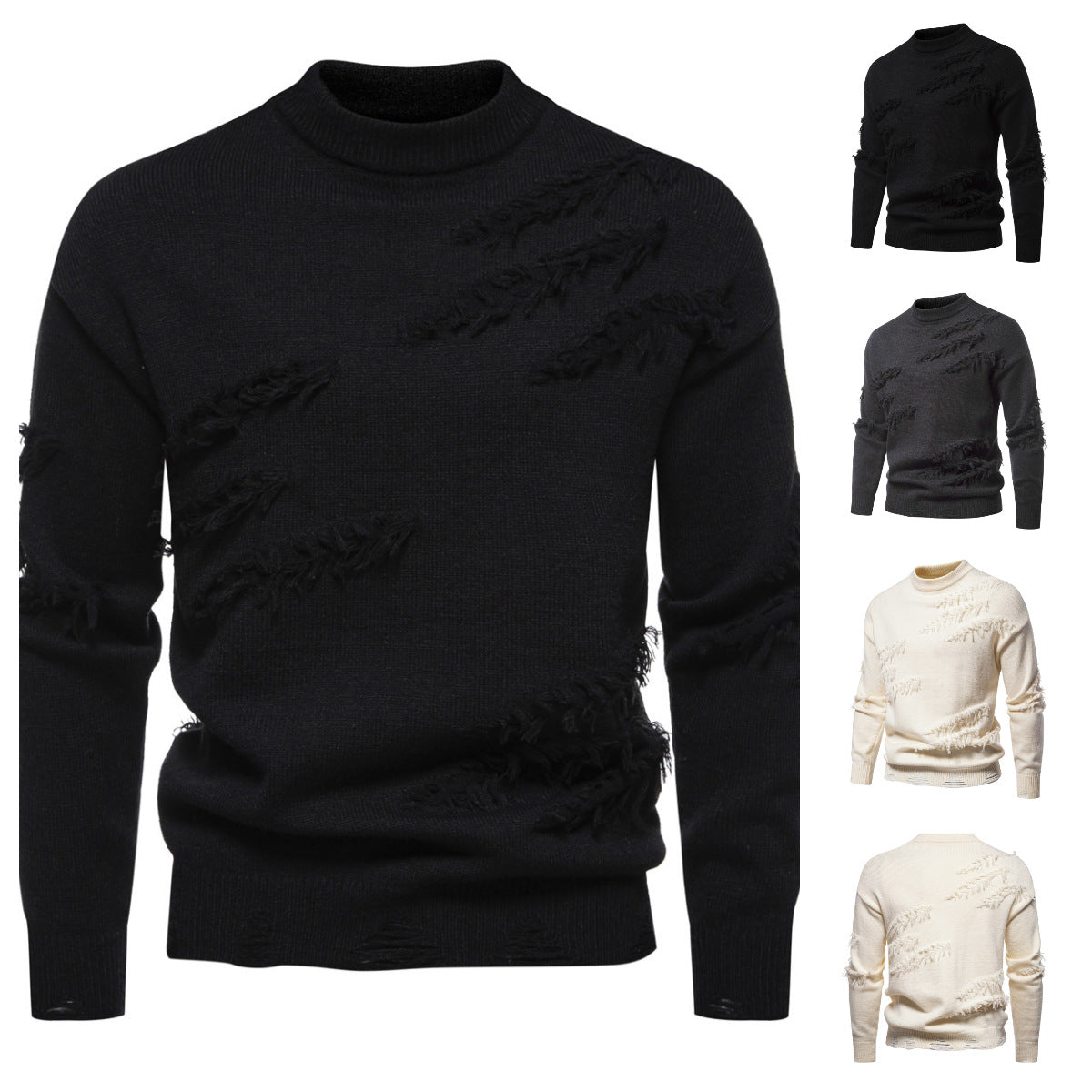 Herren modischer Rollkragenpullover mit distressed Details