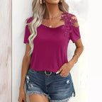 Damen elegantes T-Shirt mit Blumenstickerei R&B