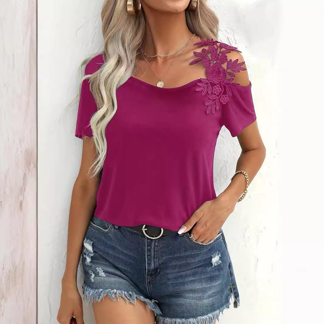 Damen elegantes T-Shirt mit Blumenstickerei R&B