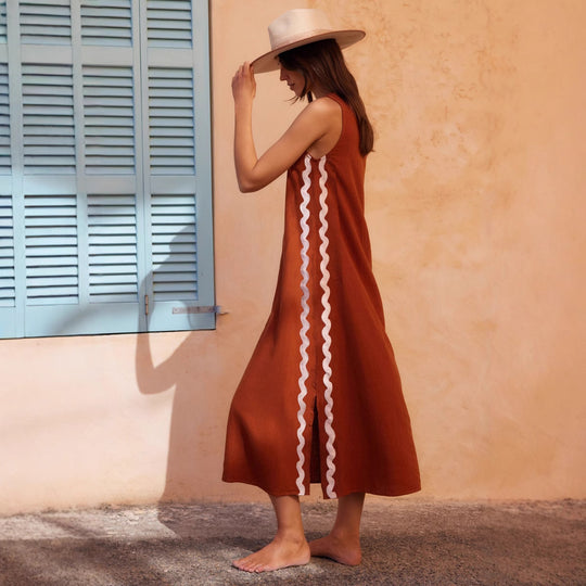 Damen Midi-Kleid mit lässigem Schnitt und seitlichen Schlitzen R&B