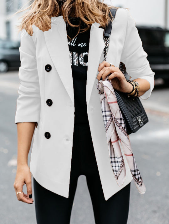 Damen Modischer Doppelreiher-Blazer mit schmaler Silhouette und praktischen Taschen R&B