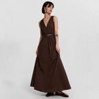 Damen Maxikleid mit stilvollem V-Ausschnitt und Taillengürtel R&B