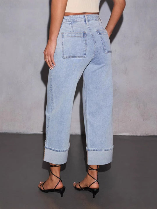 Damen Boyfriend Jeans mit lässigem Umschlagbund und hohen Taschen R&B
