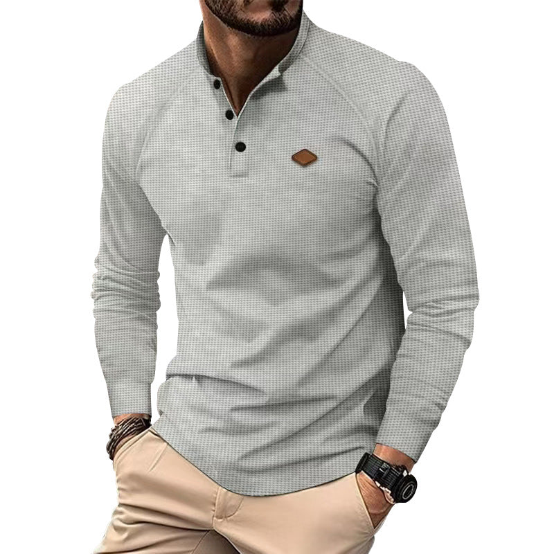 Herren Langarm-Henley-Shirt aus weichem Baumwollmix mit dekorativen Knöpfen R&B