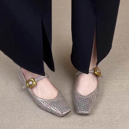 Damen Ballerina-Schuhe mit elegantem Riemchen und hochwertiger Lederoberfläche R&B