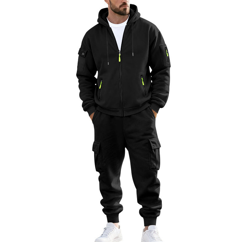 Herren nan urbanes Funktions-Cargo-Sweatset mit Kapuzenjacke, Reißverschlusstaschen und konisch zulaufender Cargo-Jogger R&B