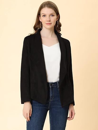 Damen modische Synthetiklederjacke mit offenem Schnitt und Taschen R&B