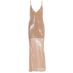 Damen Glamouröses Abendkleid mit funkelndem Paillettenbesatz und tiefem V-Ausschnitt R&B