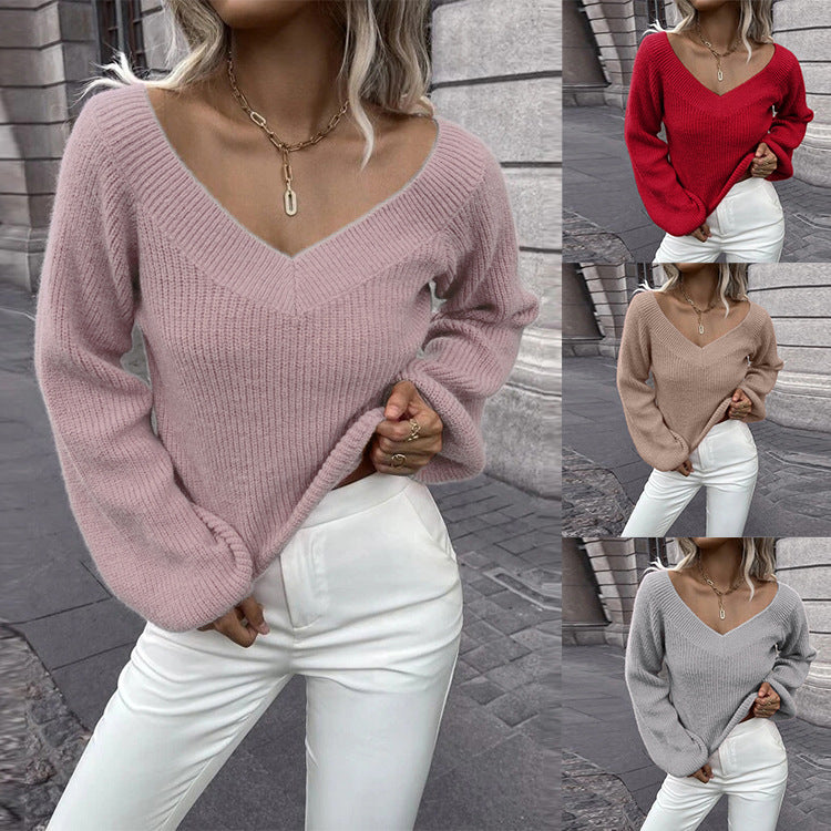 Damen Strickpullover mit V-Ausschnitt und angesagten A-Shape Ärmeln R&B