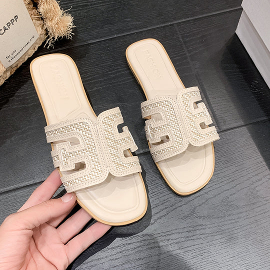 Damen bequeme und modische Pantoletten mit geflochtenem Riemen R&B
