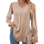 Damen fließende V-Ausschnitt Bluse mit eleganten Puffärmeln R&B
