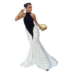 Damen elegantes langärmliges Kleid mit hochgeschlossenem Design und grafischem Punkte-Muster R&B