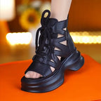 Damen Moderne Plateau-Sandalen mit dekorativem Schnürdetails und atmungsaktivem Design R&B
