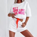 Damen Trendiges Cropped-Loungewear-Set mit auffälligem Grafikdruck und elastischem Bund R&B