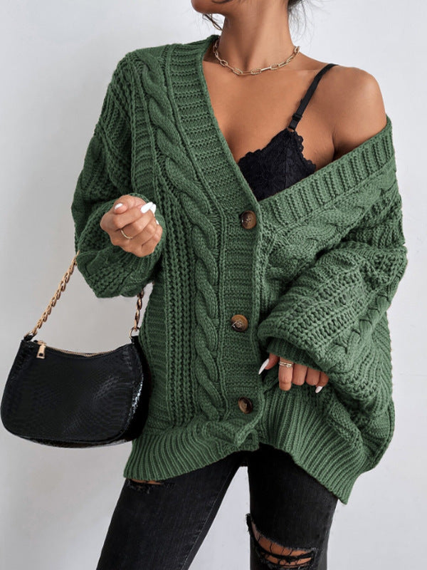 Damen Grobstrick Cardigan mit weiten Ärmeln und Knopfdetails R&B