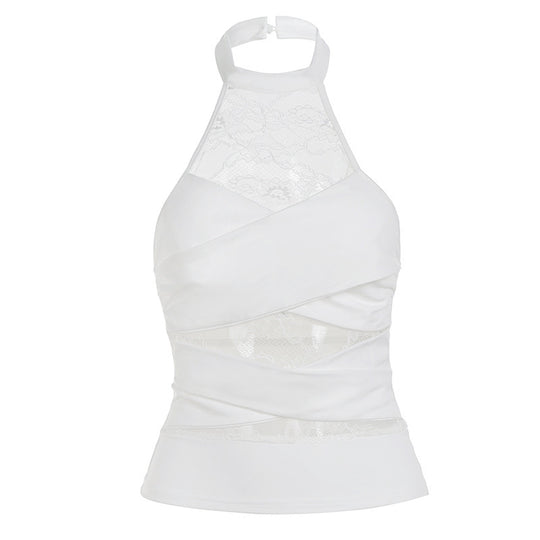 Damen Halter-Top mit elegantem Spitzenbesatz und raffinierten Rüschendetails R&B