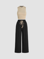 Damen lässiges Oberteil und weit geschnittene Hose Set R&B