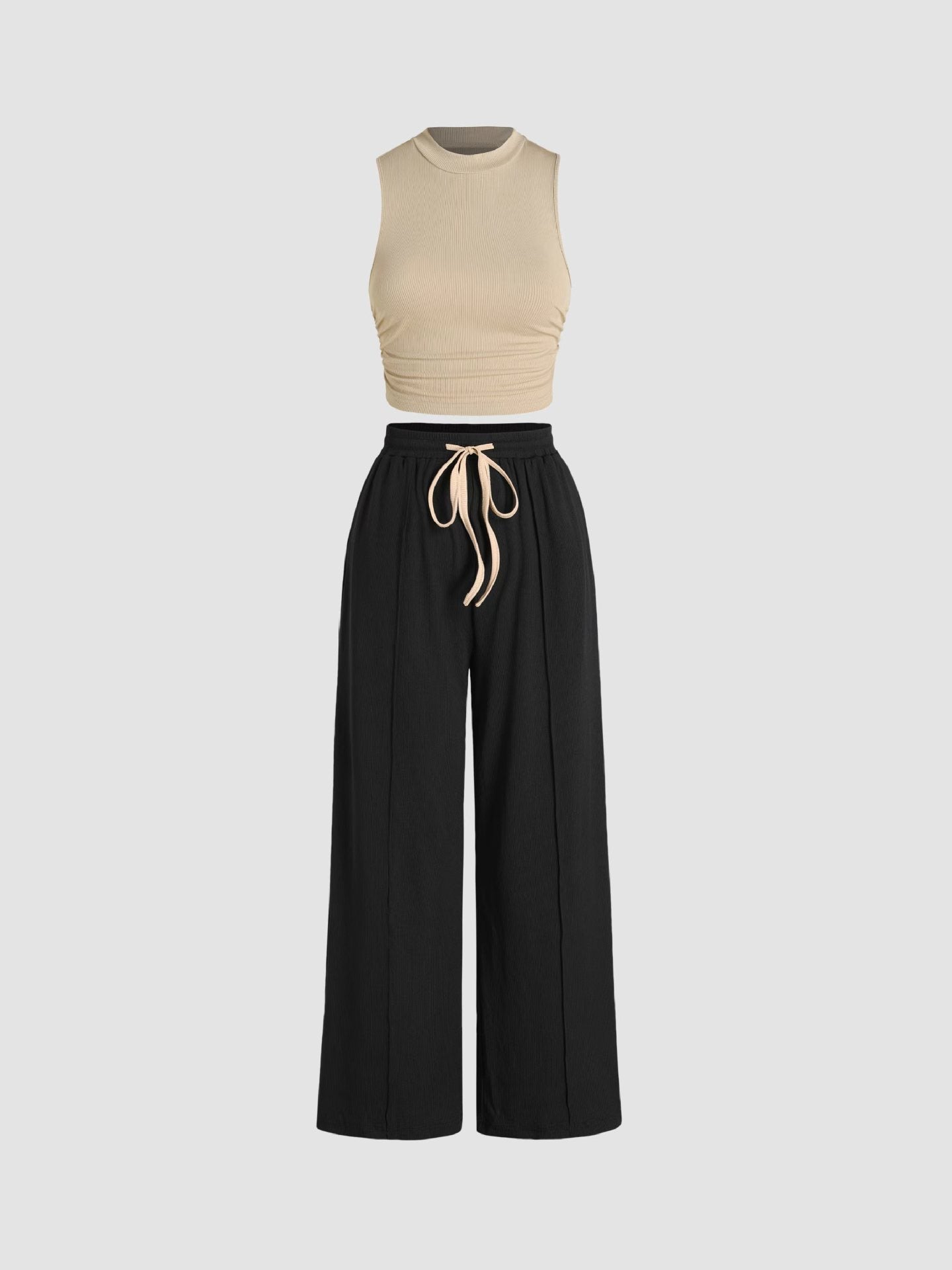 Damen lässiges Oberteil und weit geschnittene Hose Set R&B