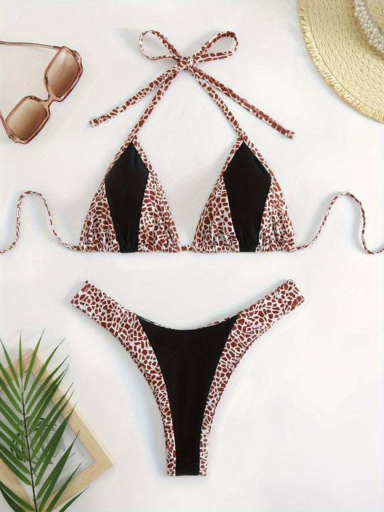Damen Triangel-Bikini mit stilvollem Giraffenmuster R&B
