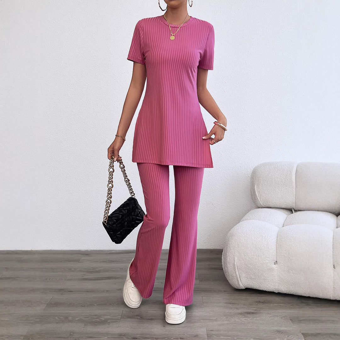 Damen lässiges Zweiteiliges Set im modernen Rippenlook mit hohem Tragekomfort R&B